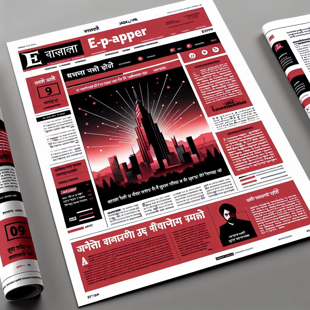 Design a modern and professional e-paper front page for 'ई-पेपर जबलपुर' (E-paper Jabalpur) featuring