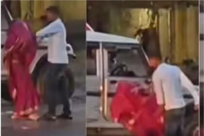 A drunken couple created a ruckus on the road in Madhya Pradesh!