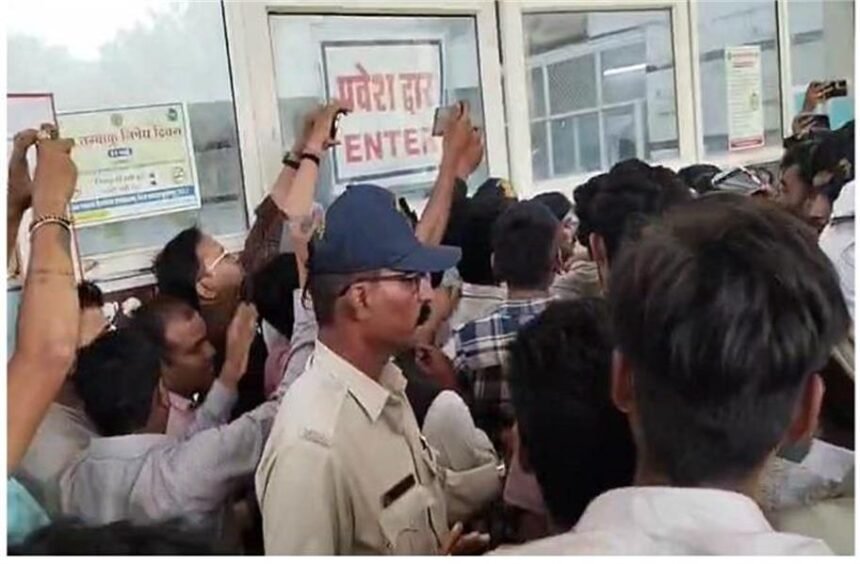 Farmers, upset over the suspension of the crop insurance scheme, staged a violent protest at the Collector's office.