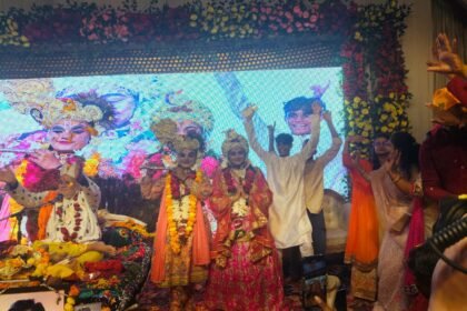 The divine scene of Rukmini-Krishna's wedding filled Subhadra Nagar with Krishna's presence. The Bhagwat Katha overflowed with love, devotion, and joy.